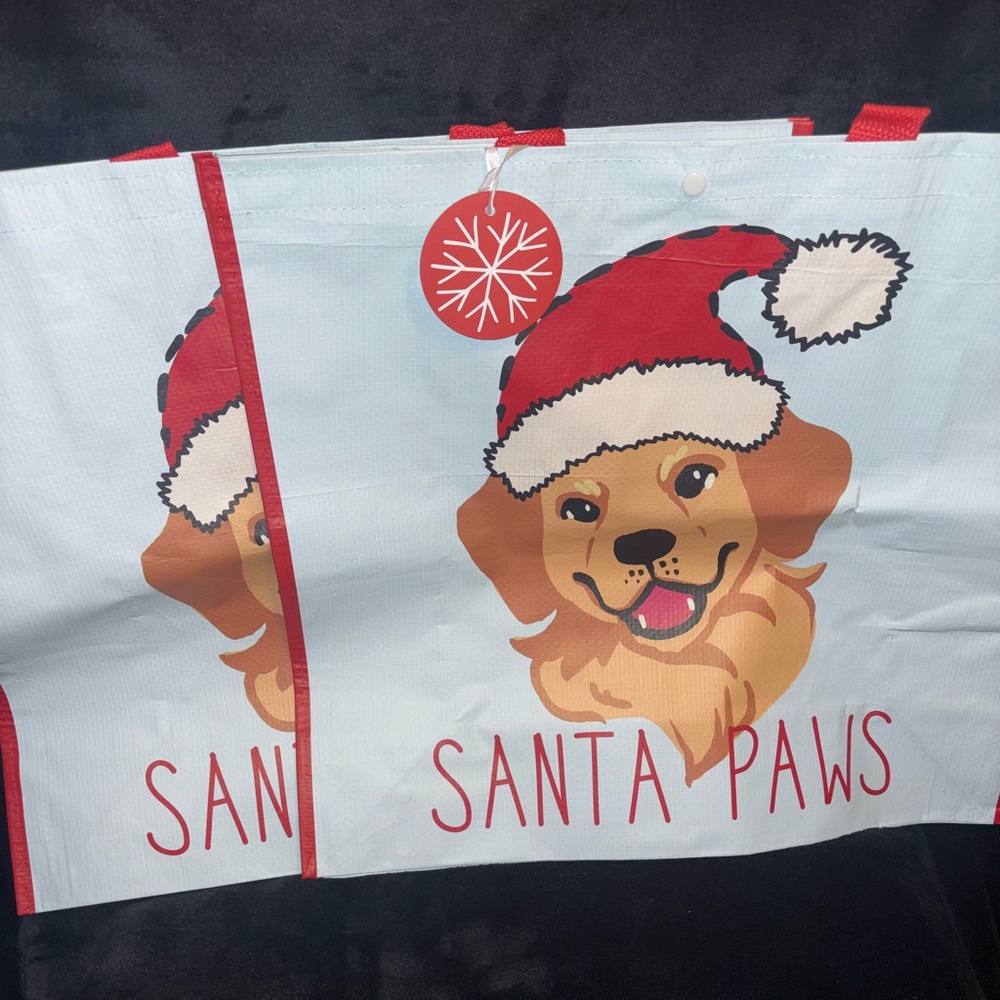 Dog Santa Paws Reusable Shopping Tote Bag - Set of 2